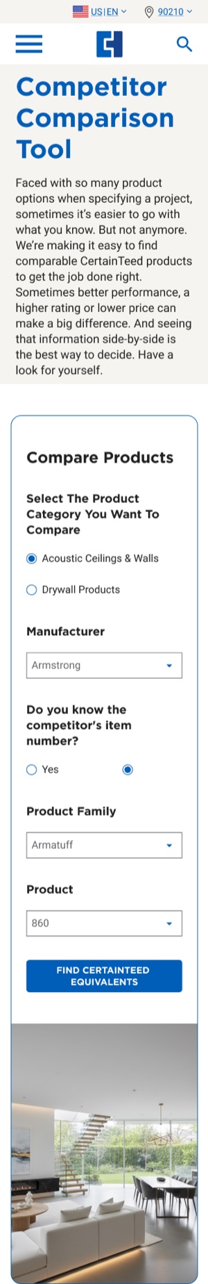 The comparison form at mobile width, stacked vertically