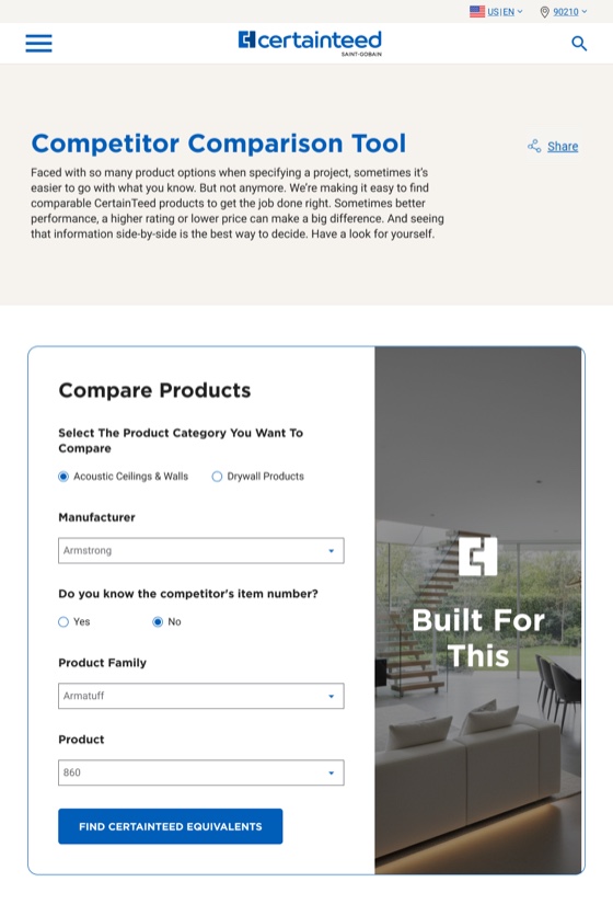 The comparison form at tablet width, stacked vertically