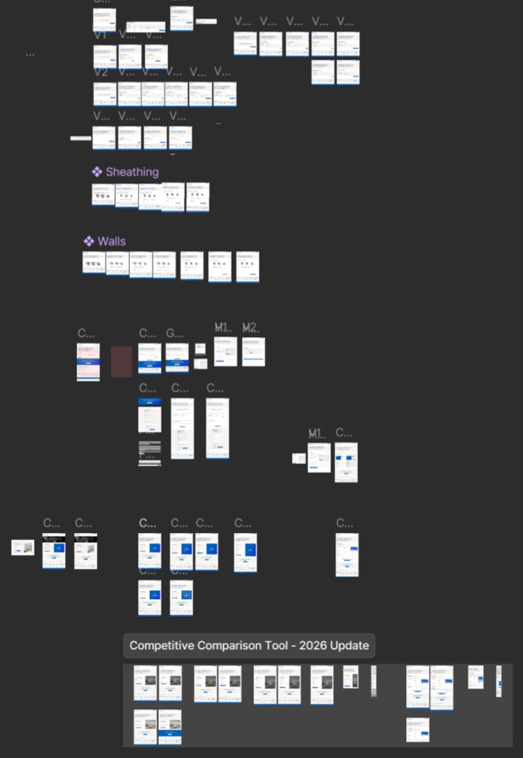 Stacked iterations of the comparison tool form explored during the project