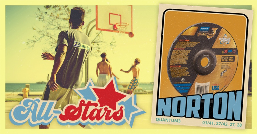All-Stars post front — the Quantum 3 trading card beside a period-treated pickup game